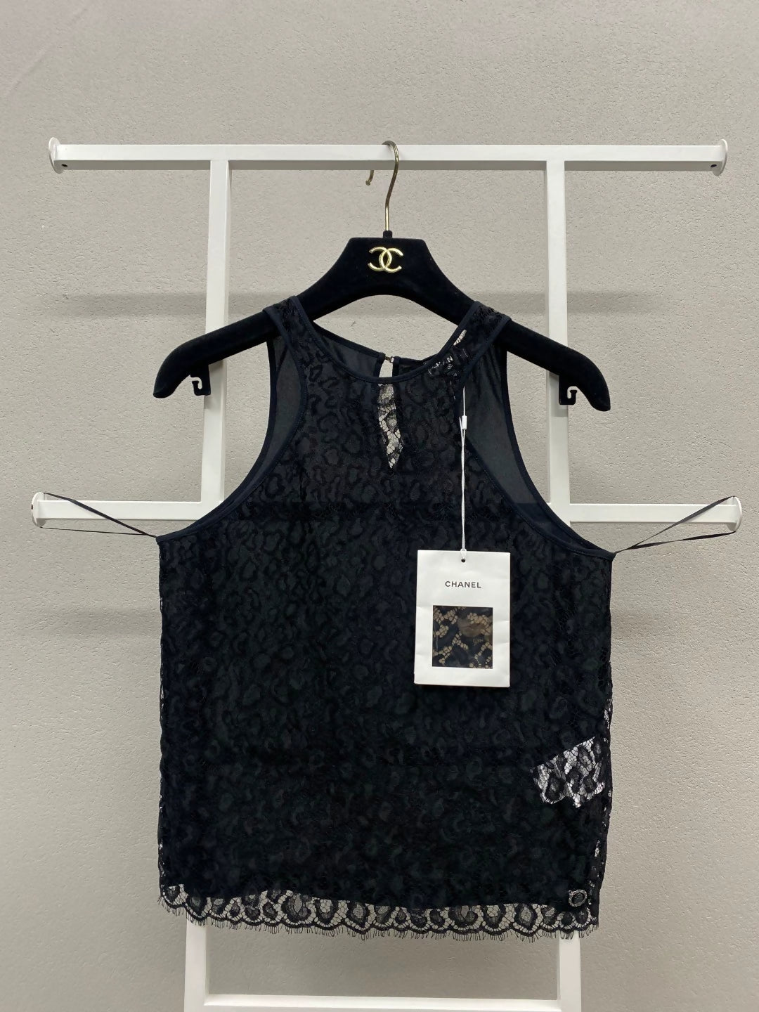 Chanel 22P black lace top