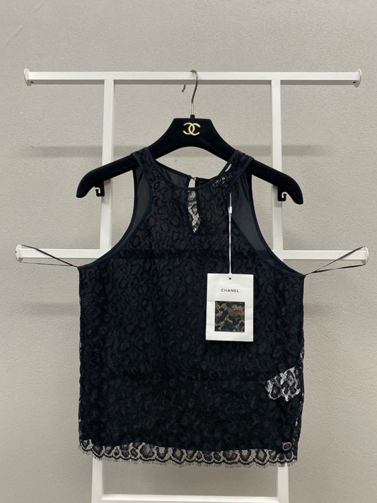 Chanel 22P black lace top