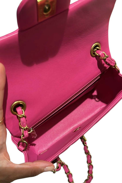 Chanel Hot Pink Chevron mini flap bag GHW