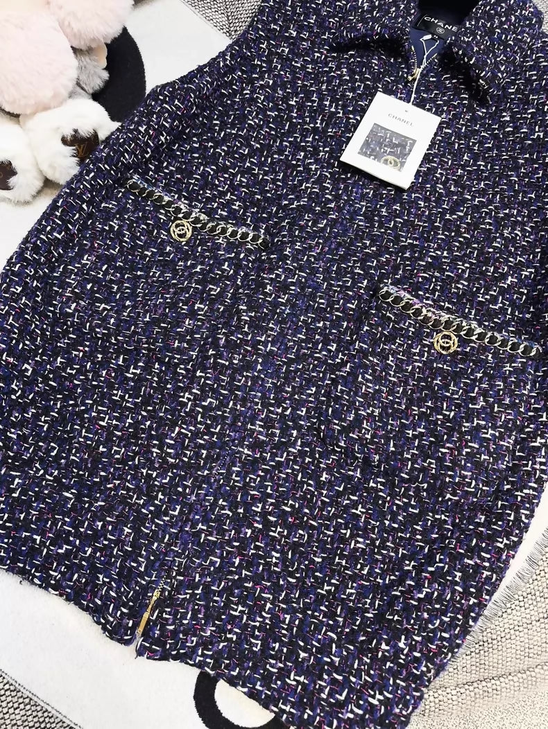 Chanel 23B purple tweed zip-up vest