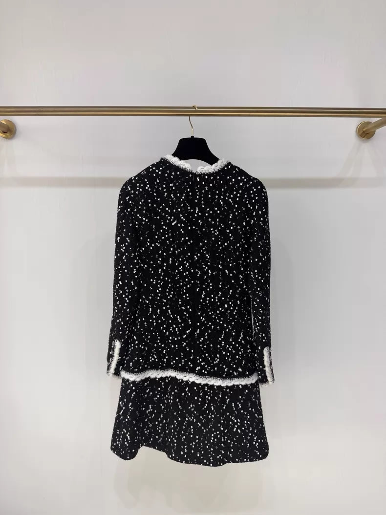 Chanel 23K black tweed sequined dress