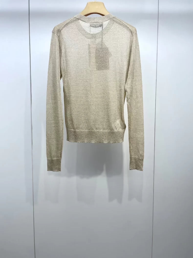 Miu Miu 23 Gold Knit Cardigan