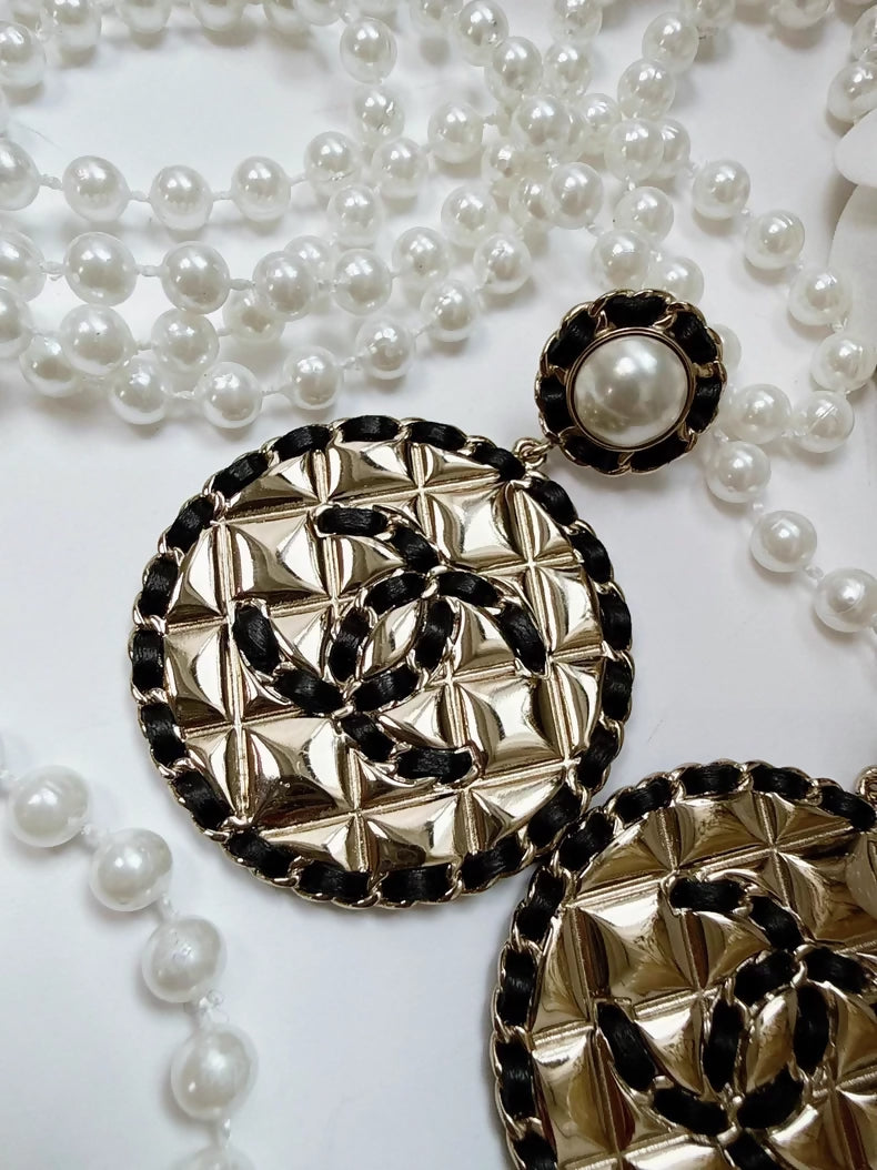 Chanel 20C lambskin quilted double C round metal hoop earrings