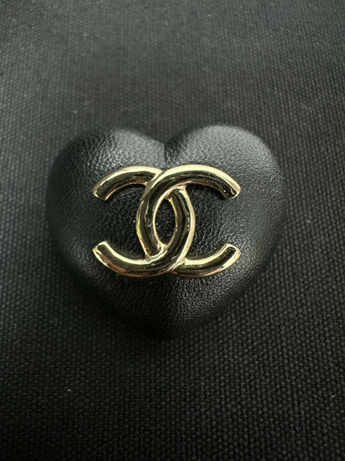 Chanel 22K Metal & Leather Light Gold-Tone and Black Heart Brooch
