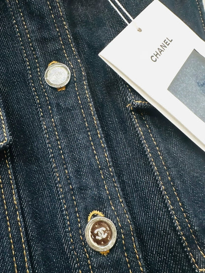 Chanel 25C maxi dress in blue denim with pockets