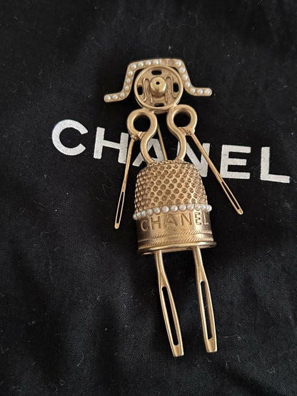 Chanel Runway Fall 2003 Gold-Tone Sewing Lady brooch