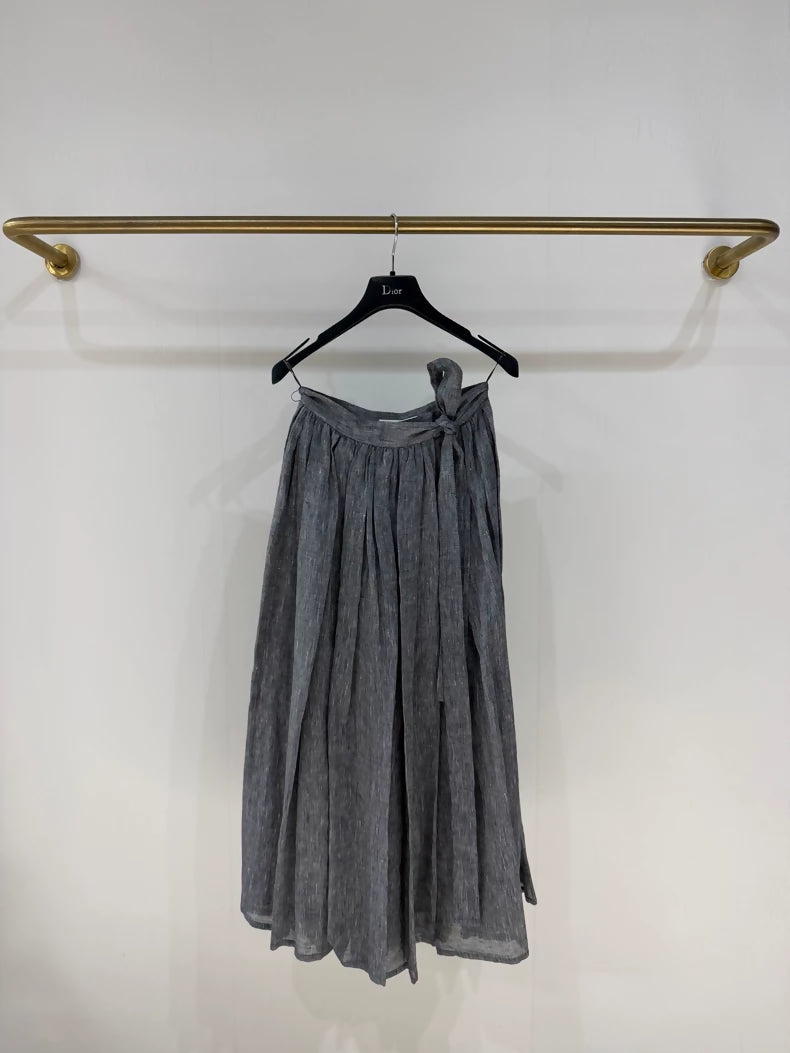 Dior grey linen pleated skirt