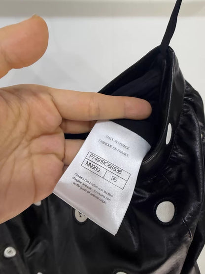 Chanel 23S Black Polka Dot Leather Skirt