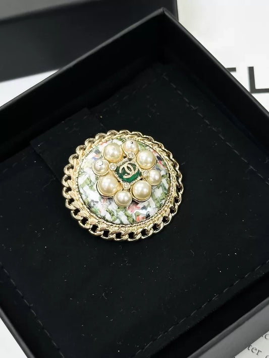 Chanel 15S Baroque Byzantine Glass Tweed Brooch