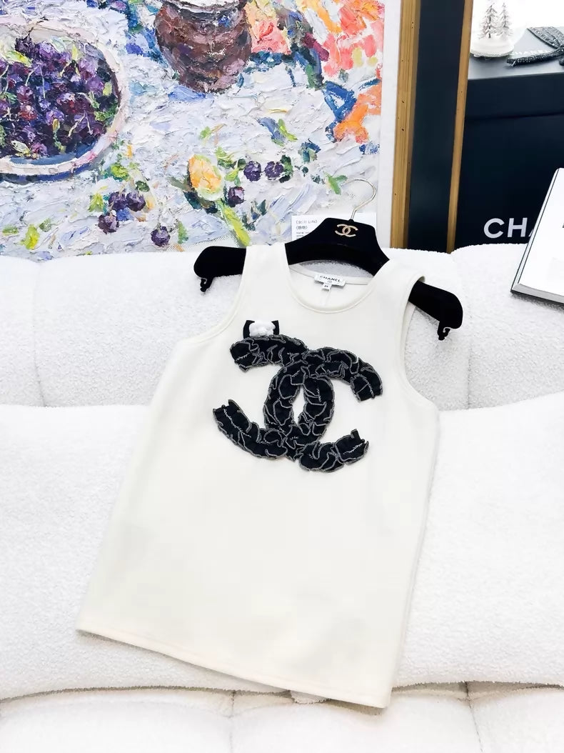 Chanel 20A off-white camellia double C logo camisole top