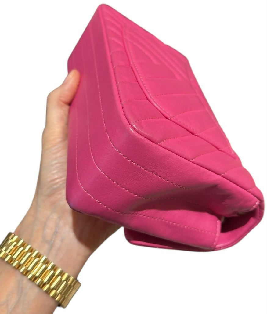 Chanel Hot Pink Chevron mini flap bag GHW