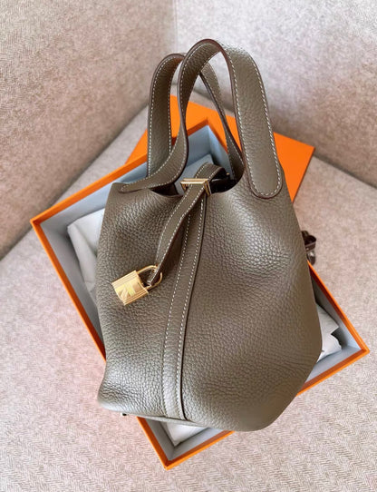 Hermes picotin 18 étoupe gray leather gold hardware