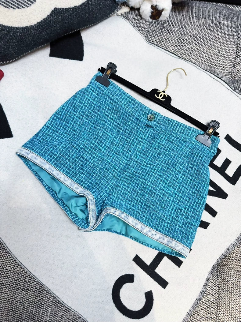 Chanel 22P blue tweed shorts