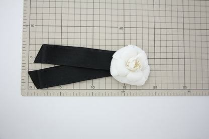 Chanel Vintage 81-85 Satin Fabric Black Camellia Ribbon Brooch