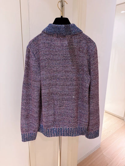 Chanel 23P Pink and Purple Sequined Knit Cardigan