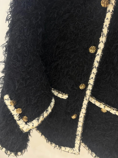 Chanel 25K black feather cape coat