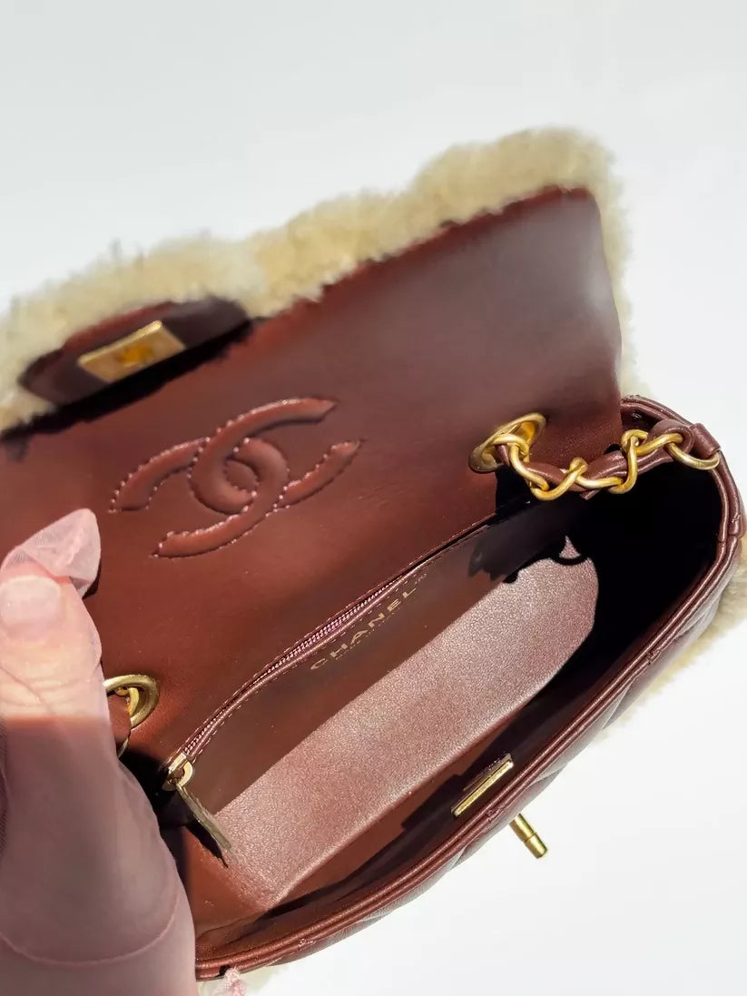 Chanel Fall/Winter 2025 Brown Mini Shearling Flap Bag