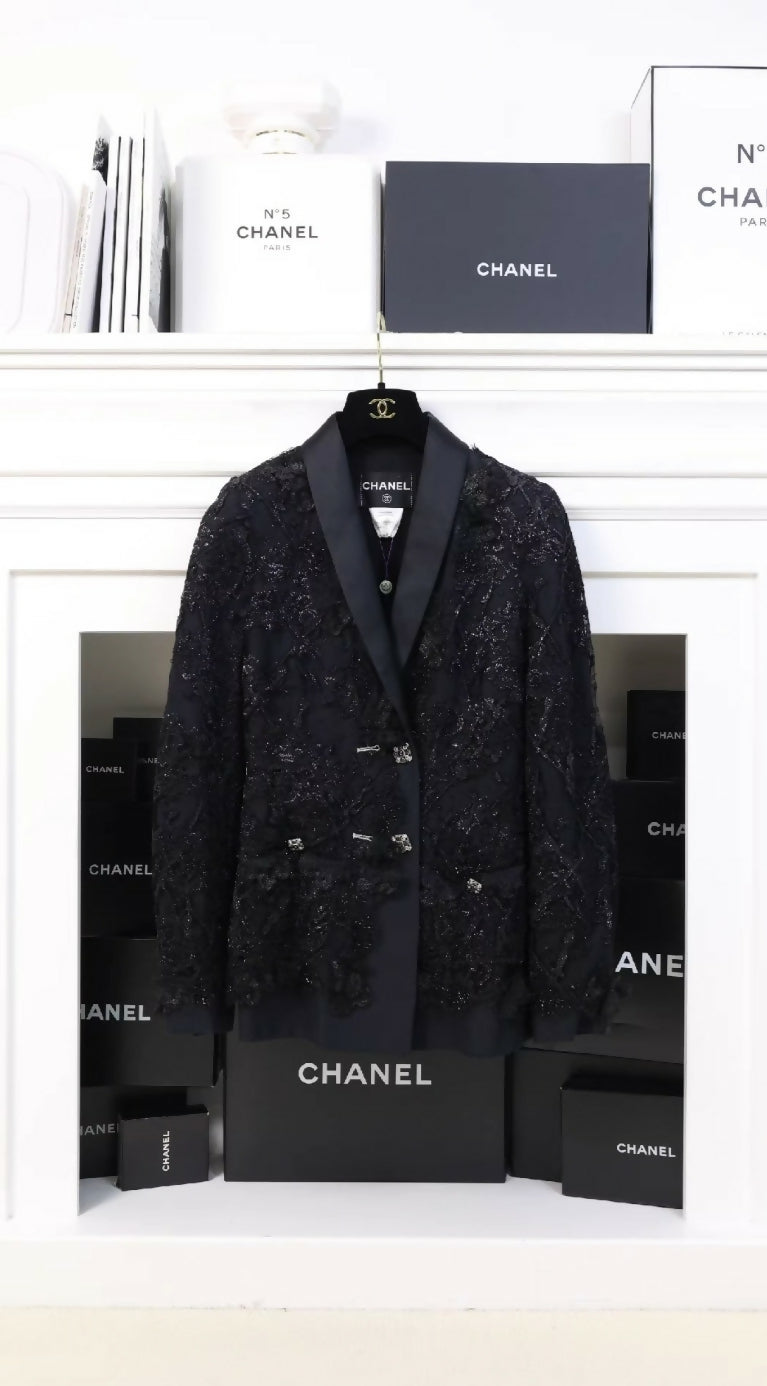 Chanel 2012 Black Lace Floral Blazer