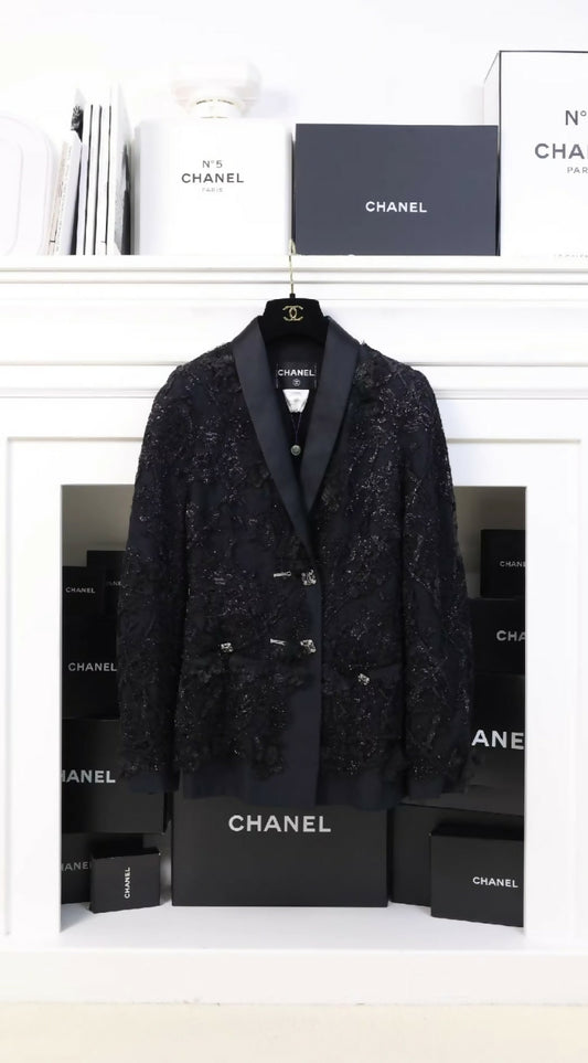 Chanel 2012 Black Lace Floral Blazer