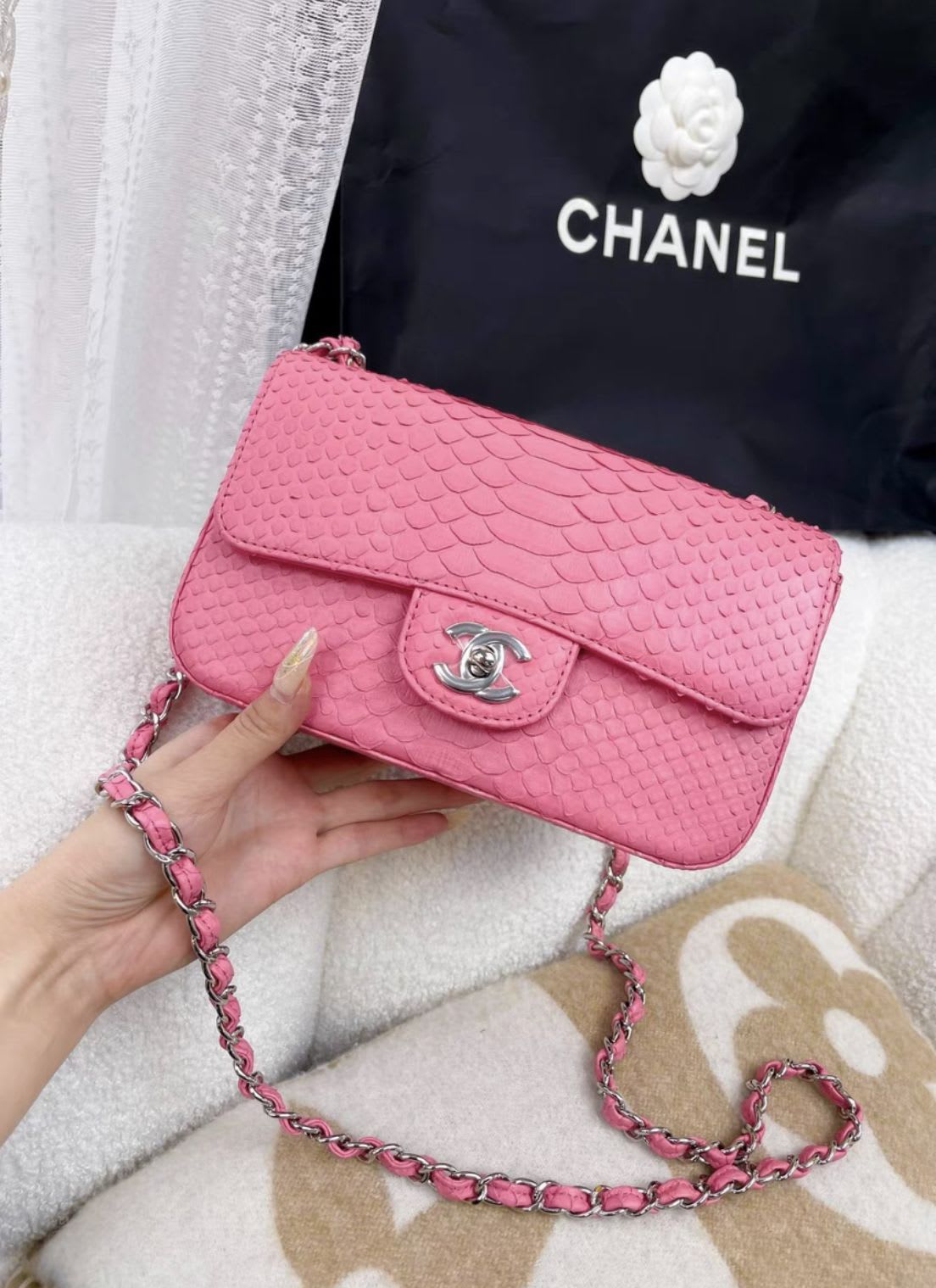 CHANEL Chanel pink snake leather cf large mini - Large mini Crossbody Bag - Used fashion item from Wararni