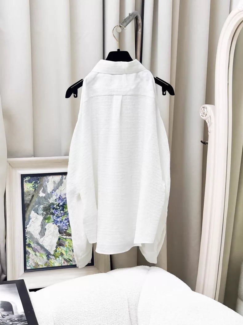 Chanel 26C  White Silk Jacquard Off-Shoulder Blouse