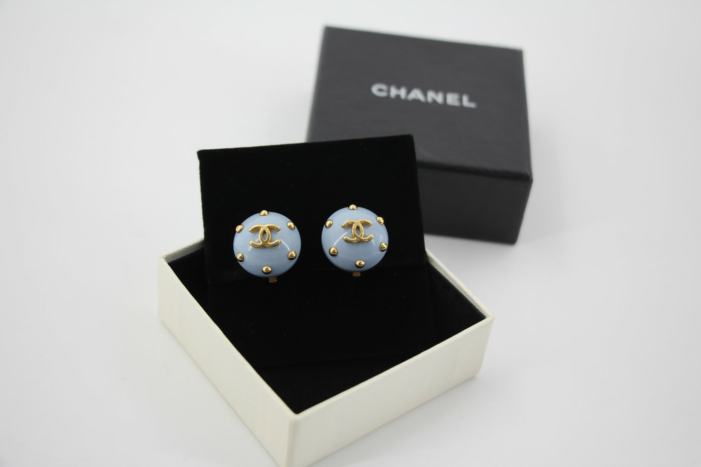 Chanel 96C Resin Light Blue Bean Clip-on Earrings