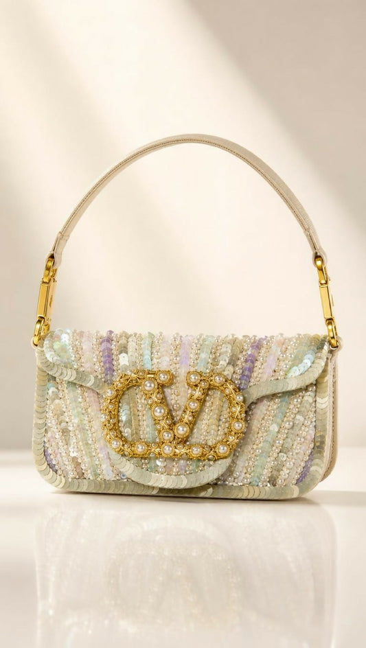 Valentino 2026 Locò Small Multicolor Embroidered Jewel V Logo Shoulder Bag
