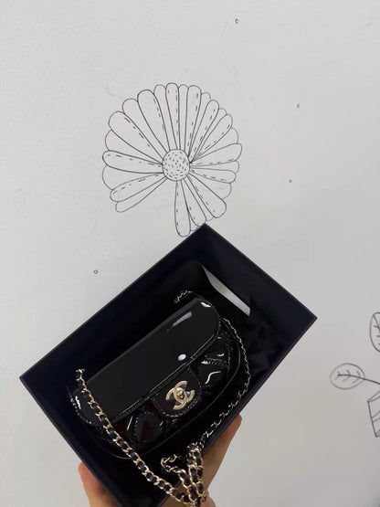 Chanel 25P black patent leather chain bag