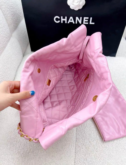 Chanel 22bag pink leather gold hardware