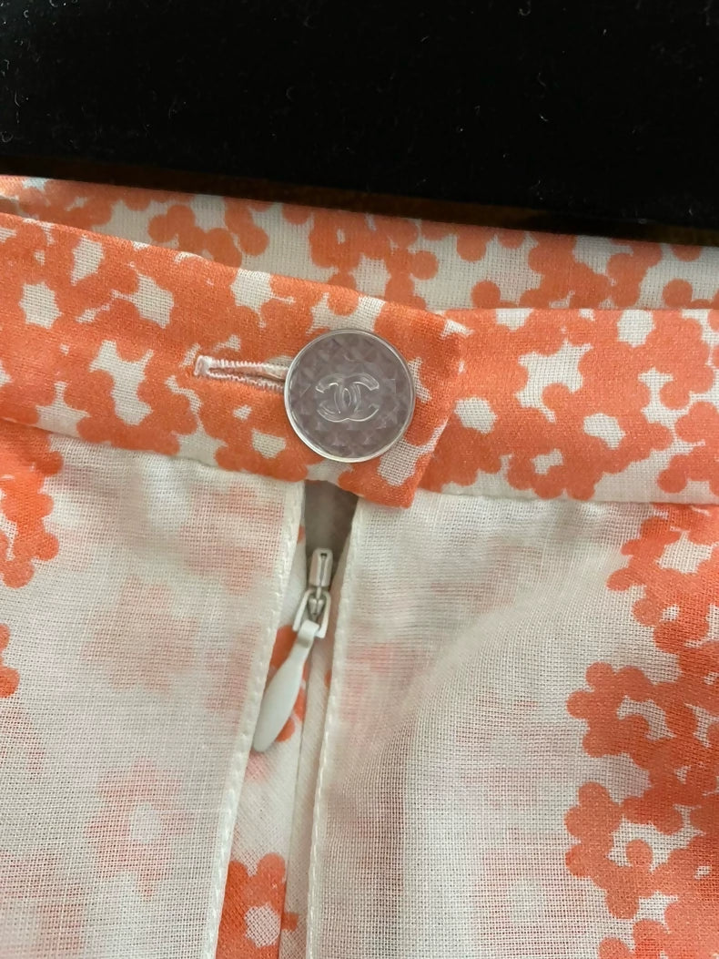 Chanel 22P orange-pink daisy asymmetrical skirt