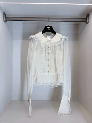 Chanel 08A white Lace Silk Shirt