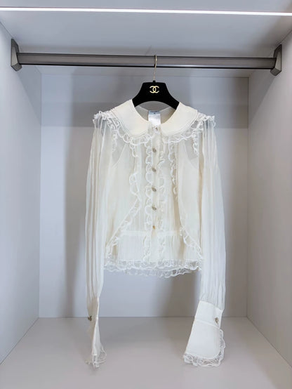 Chanel 08A white Lace Silk Shirt