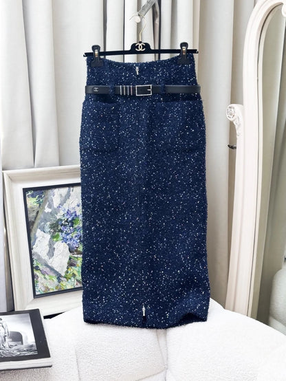 Chanel 17k Sequin Blue tweed  Skirt