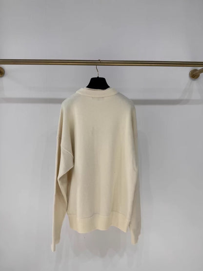 Loro Piana Cream White Sheep Wool Cashmere Knit Sweater