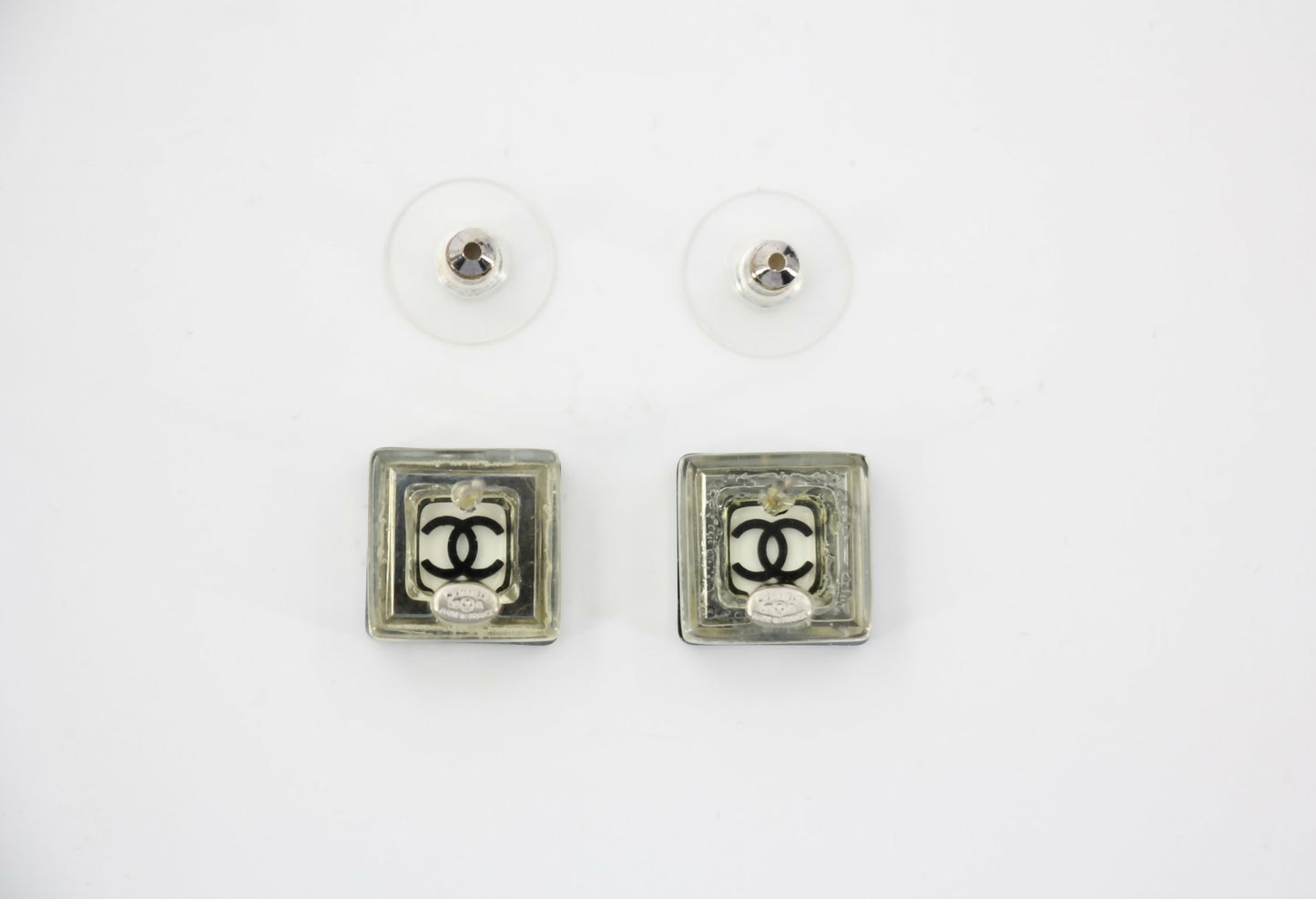 Chanel Vintage 05A Acrylic Mirror Square Semi-Transparent Earrings