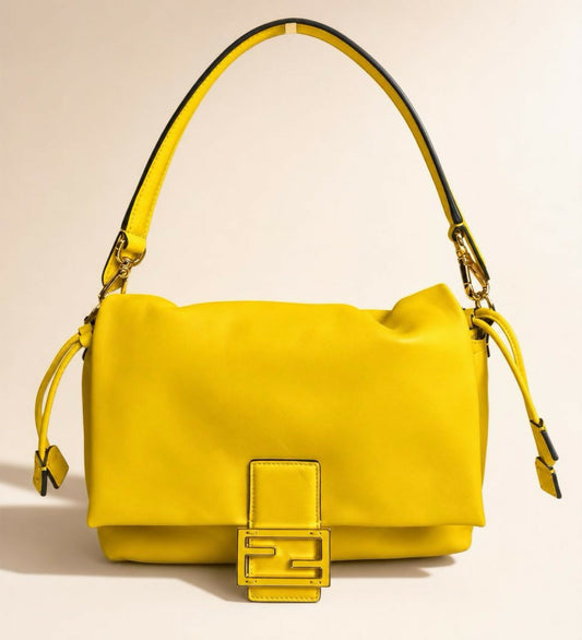 FENDI 2026 Medium Mamma Baguette Yellow Nappa Leather Bag