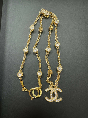 Chanel Vintage 71-80 Rhinestone & Gold Plated Double-Sided CC Long Necklace