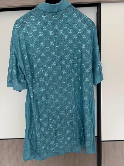 Chanel 23C Blue Rhinestone long T-Shirt