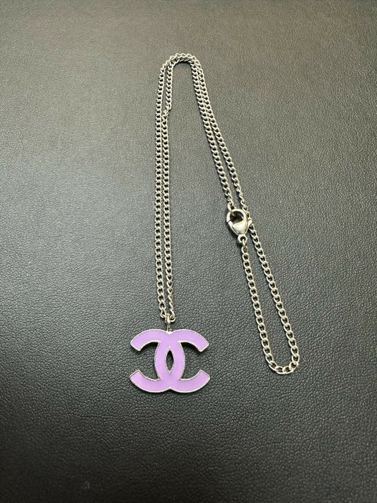 Chanel Vintage 2004 Enamel Purple CC Silver Chain Necklace
