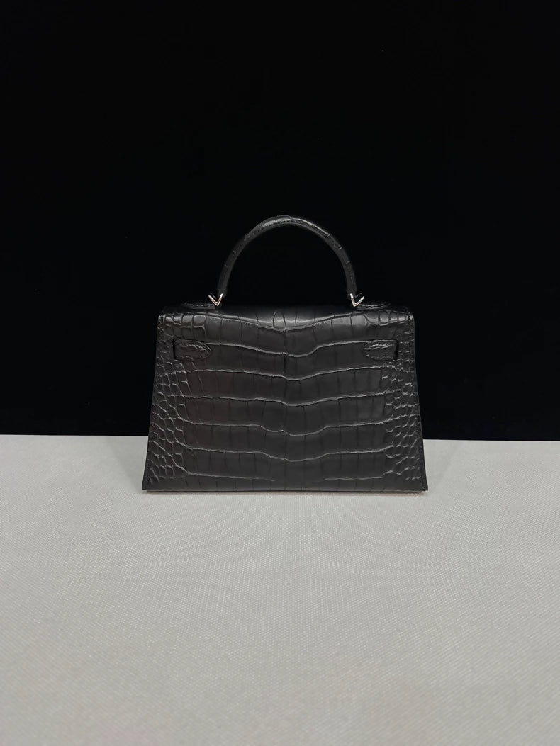 Hermes Mini Kelly 20 black matte alligator palladium hardware