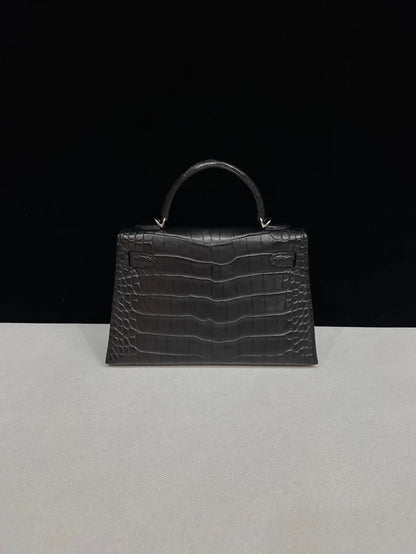 Hermes Mini Kelly 20 black matte alligator palladium hardware