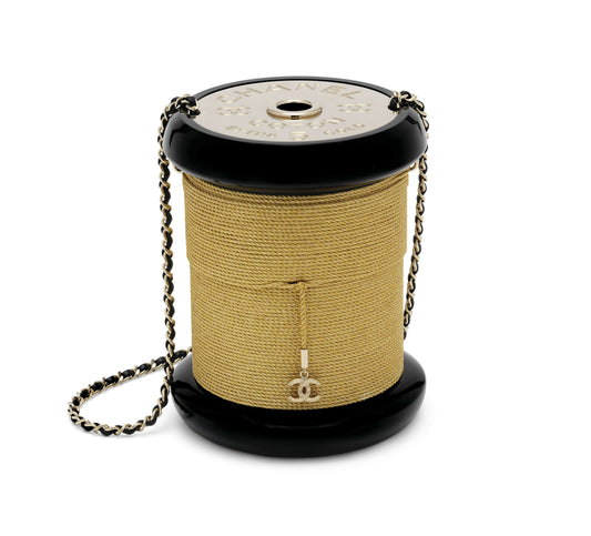 Chanel Limited Edition Runway Spool Evening Bag Gold & Black Lucite – Fall 2016