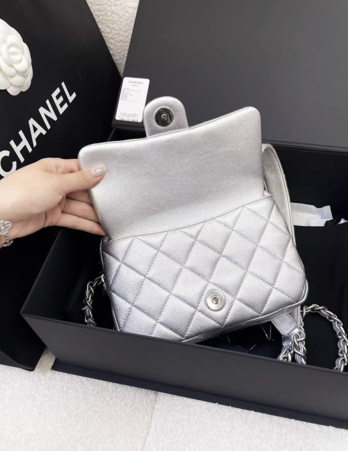 Chanel 24C early spring vacation popular silver backpack