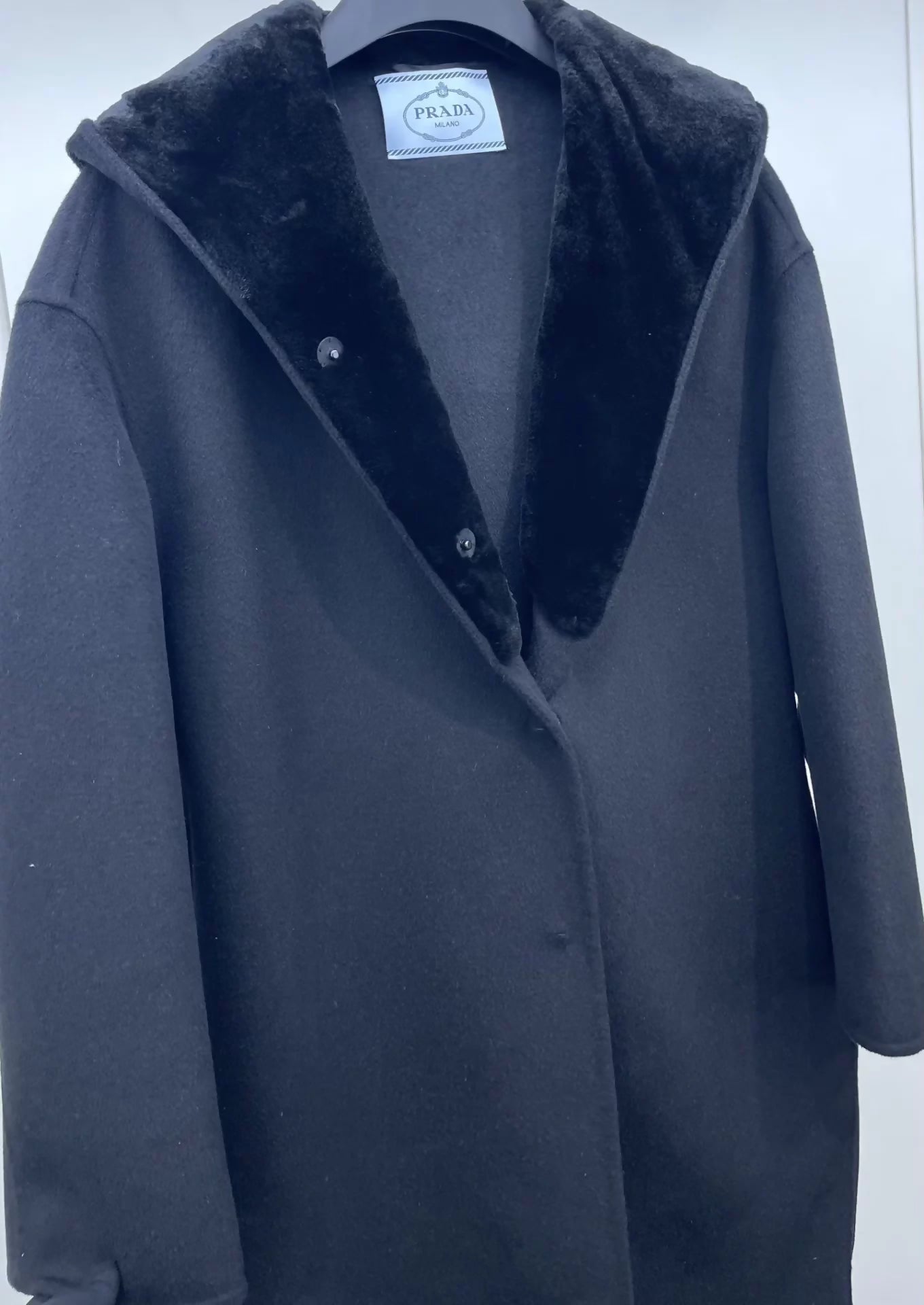 Prada mink fur hooded wool coat