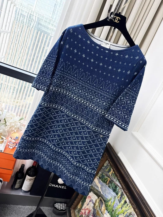 Chanel 14C blue and white knit dress
