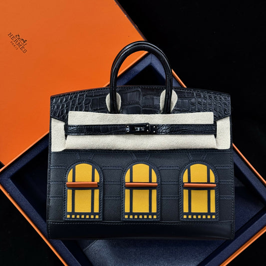 Hermès Limited Edition Black Faubourg Birkin Sellier 20 Multi-Leather & Matte Alligator with Black PVD Hardware