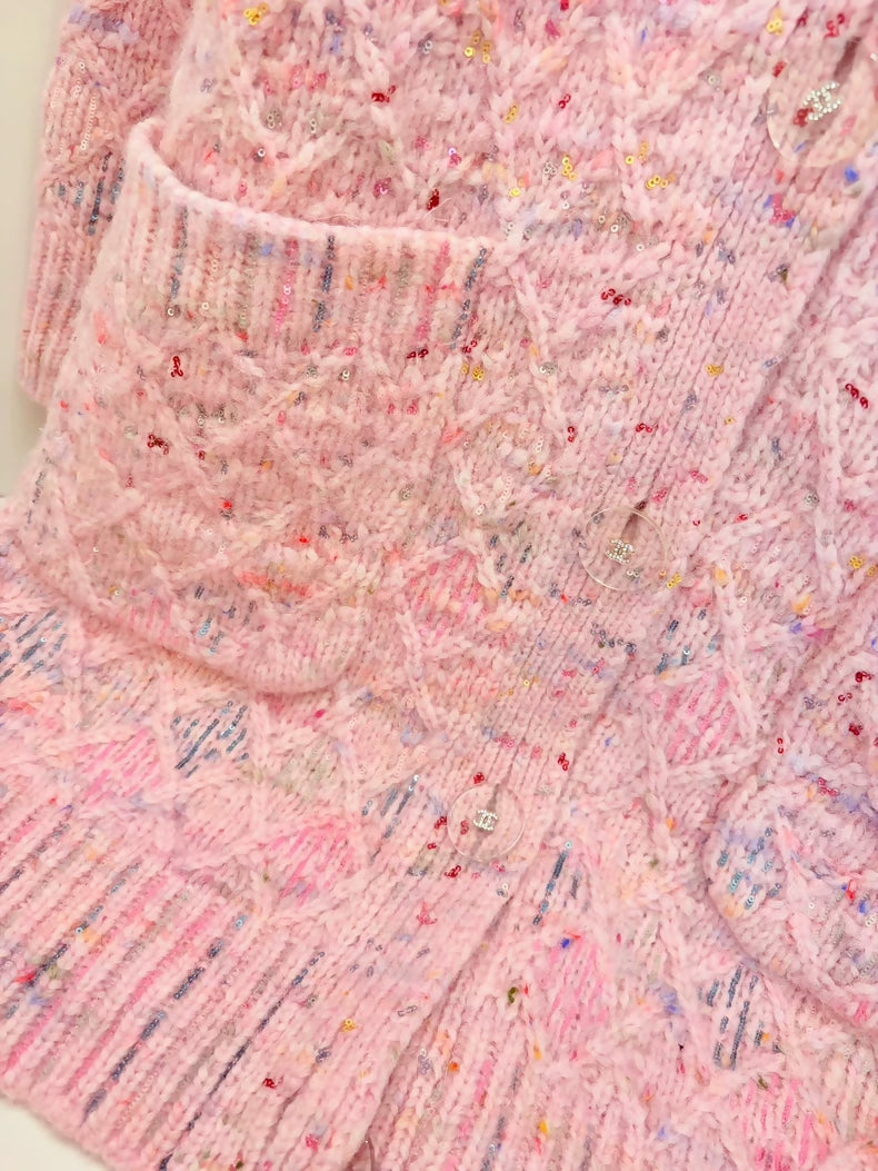 Chanel 17A pink cashmere tweed cardigan