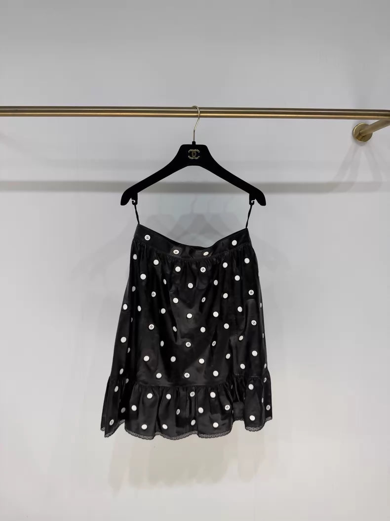 Chanel 23S Black Polka Dot Leather Skirt