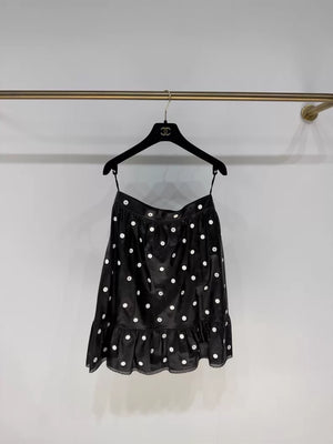 Chanel 23S Black Polka Dot Leather Skirt
