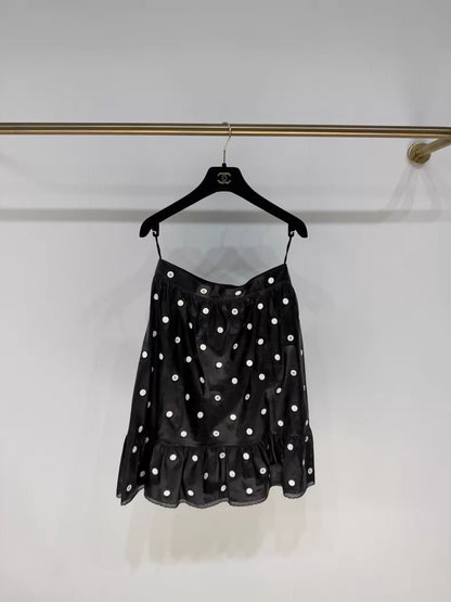 Chanel 23S Black Polka Dot Leather Skirt